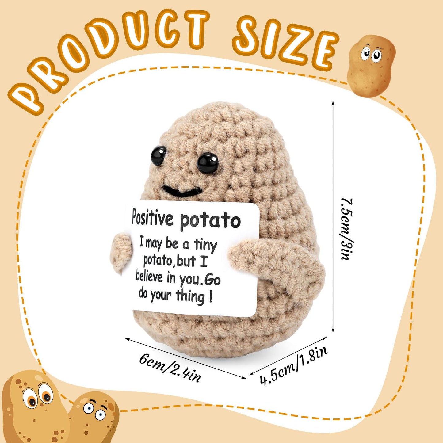 Mini Funny Knitted Wool Potato Toy with Positive Card - Creative Cute Crochet Doll Cheer Up Gift for Friends Parties Women Men Mothers Day Graduation Decoration and Encouragement