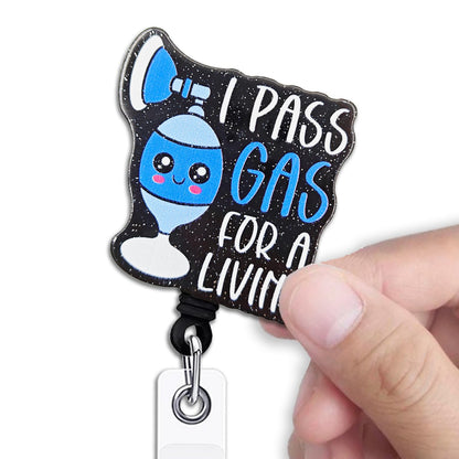 Funny Anesthesiologist Retractable Badge Reel, I Pass Gas for A Living Black Glitter Badge Reel with Alligator Clip, Funny ID Badge Holder Gift for Anesthesia Pacu CRNA Nurse Medical Work