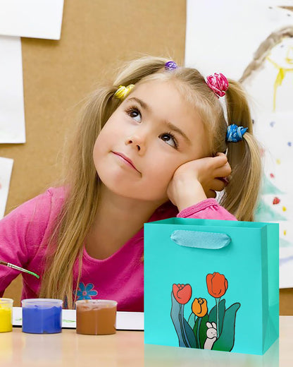KEYYOOMY Mini Teal Blue Gift Bags with Handles Wide Bottom Gift Bags with Tissue Paper Party Favor Bag Goodie Bag for Wedding Birthday Christmas Shopping Business (10 CT, 4x4x2 Inch, Teal Blue)