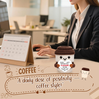 OCCdesign Mini Birthday Inspirational Gifts for Women Men Cheer Up Support Handmade Crochet Coffee Gift for Coworkers Friend Teachers Nurses Stress Relief Mental Health Self Care Office Gift