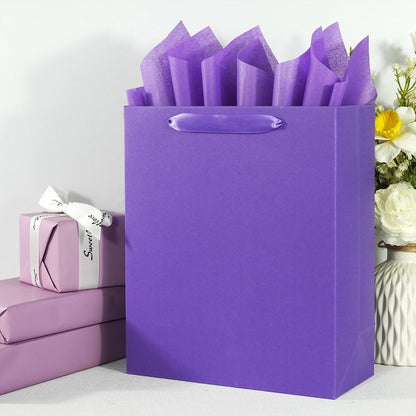 Elegant Purple Gift Bag 10.2"x4.7"x12.2" with Ribbon Handles, Includes Card and Tissue Papers, Perfect for Birthdays, Weddings, Parties, Holidays, Baby Shower