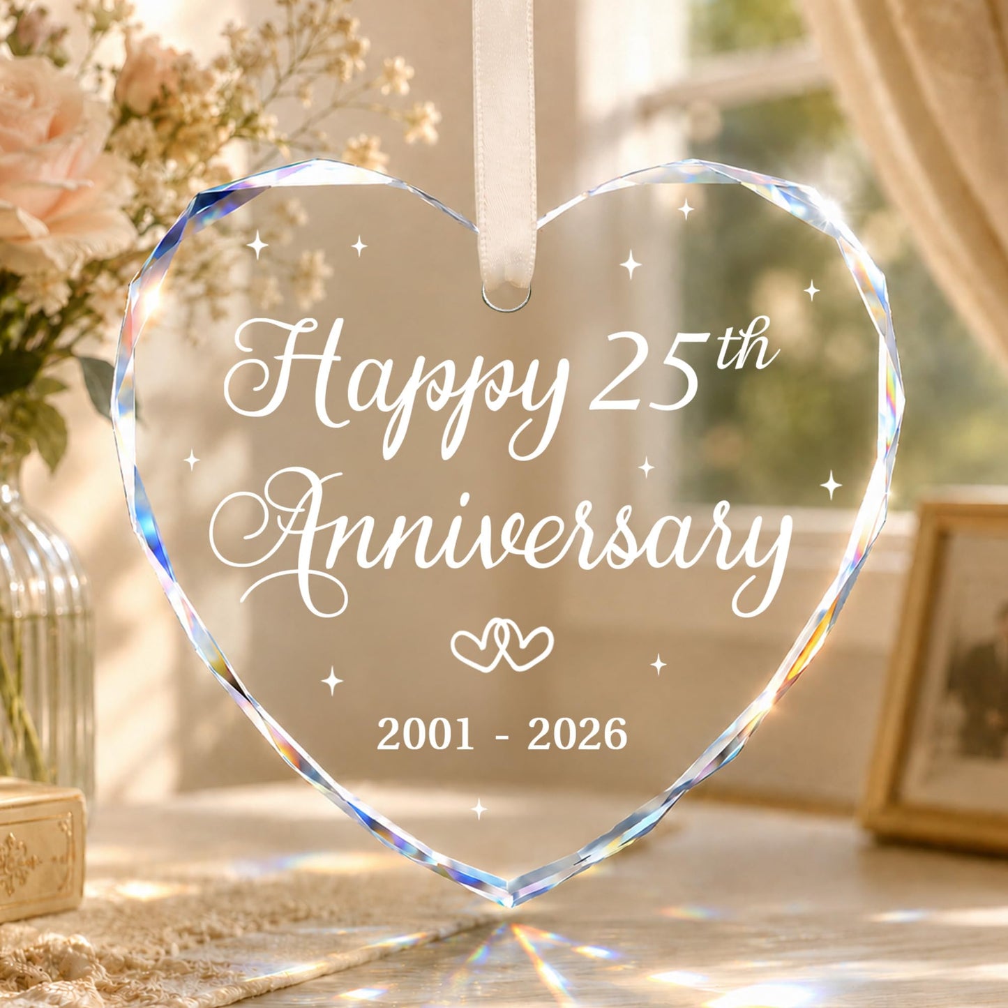 BSQUIELE 25th Anniversary Ornament - Gift for 25th Anniversary - Silver Anniversary - 25th Wedding Ornament - 25 Year of Marriage Gifts for Couple 2026 - Valentine, Birthday Gift for Husband, Wife