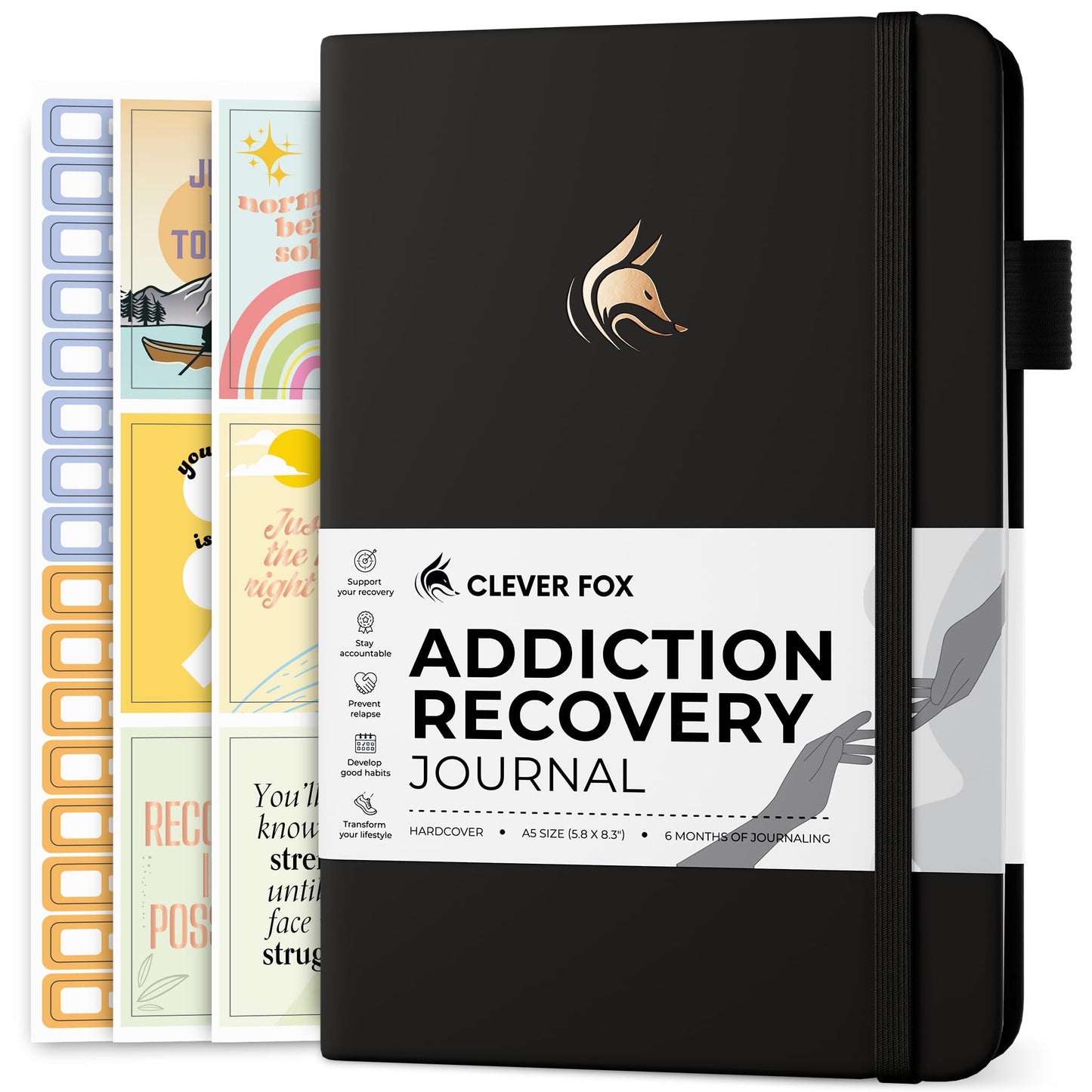Clever Fox Addiction Recovery Journal – Addiction Treatment Planner & Workbook – Daily Sobriety Journal for Recovery Progress, A5 (Black)