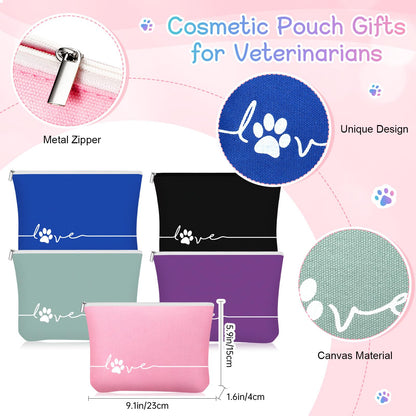 Sliner 5 Sets Approved Veterinary Assistant Week Gift for Women Inspirational 16 oz Glass Cups with Lid Makeup Bag with Stress Toy Vet Tech Assistant Dog Lover Cat Groomer Must Haves (Classic Color)