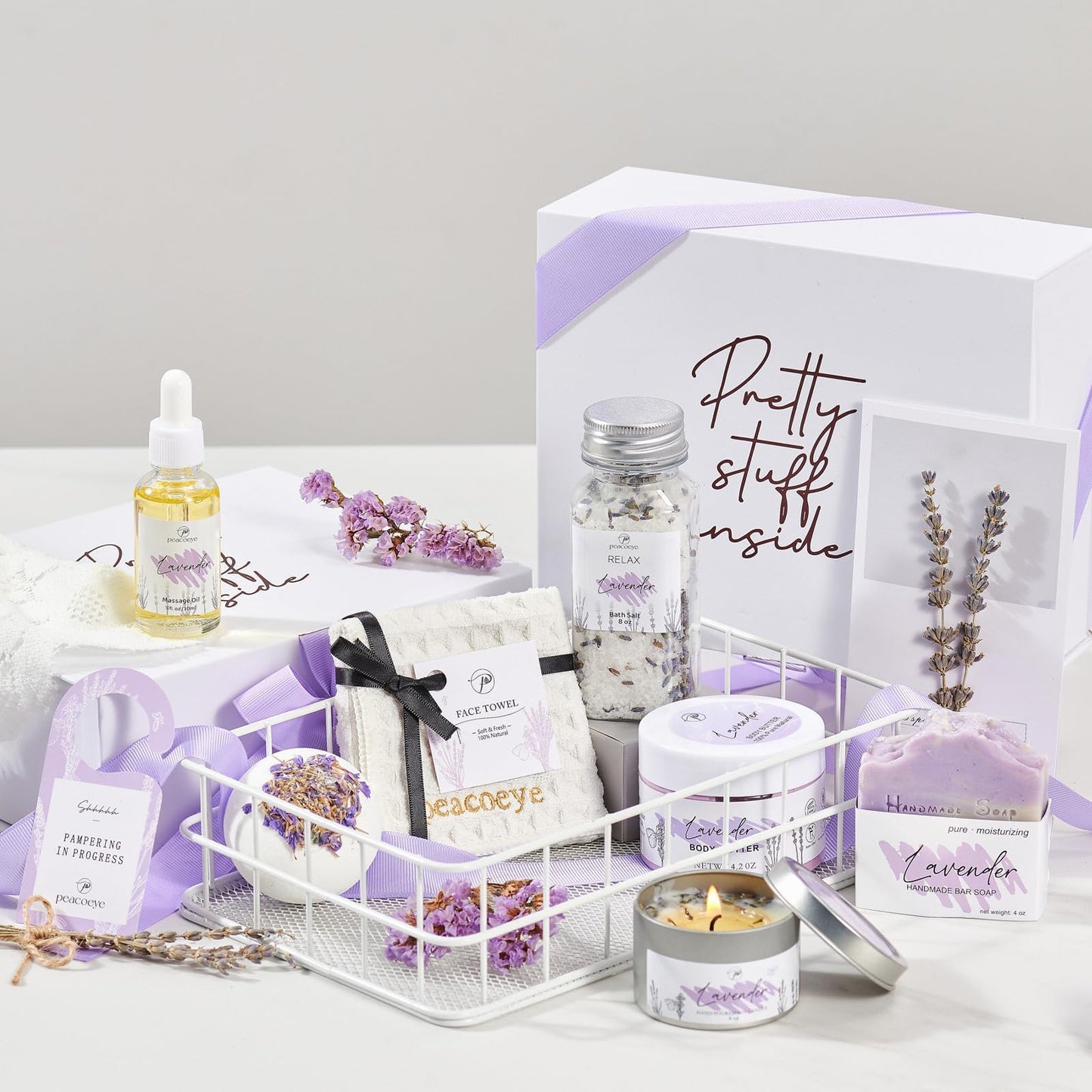 Mothers Day Gifts for Mom Spa Bath Gift Baskets Relaxing Spa Self Care for Women Her Sister Wife Bridal Shower Gifts Box Home Bath Care Package Thank You Birthday (Purple -Spa for Women)