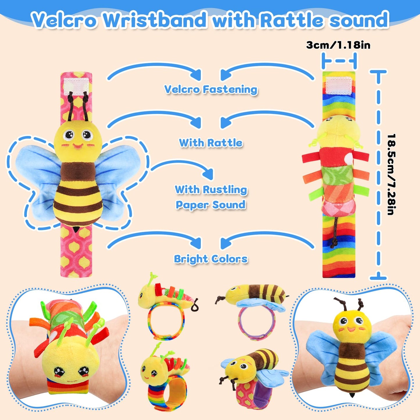 Baby Sensory Toys 0-6 Months, Socks and Foot Finder Set with Sounds for Babies 6-12 Months, Wrist Rattles for Babies 0-12 Months, Newborn Essentials Toy, Toddler Baby Boy Girl Shower Gifts
