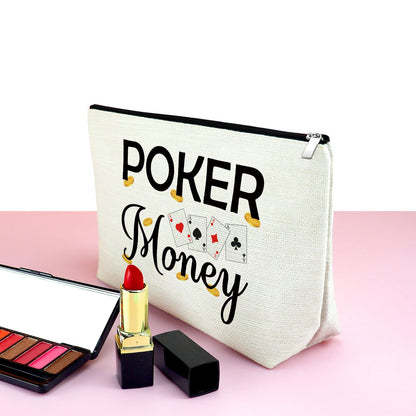 Mxrymvu Funny Casino Lover Gift Poker Money Cosmetic Bag for Women Gambler Makeup Bag Christmas Birthday Present for Gambler Friends Her Retirement Present for Grandma Travel Makeup Pouch
