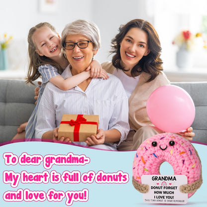 Grandma Gifts for Birthday Christmas - Funny Handmade Crochet Donut Gifts for Grandmother Nana Gigi Mimi, Grandparents Day Mothers Day Present from Granddaughter Grandson Grandkids