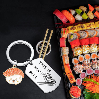 MAOFAED Sushi Gift Sushi Jewelry Sushi Lover Keychain This How I Roll Keychain Sushi Chef Gift i roll sushi