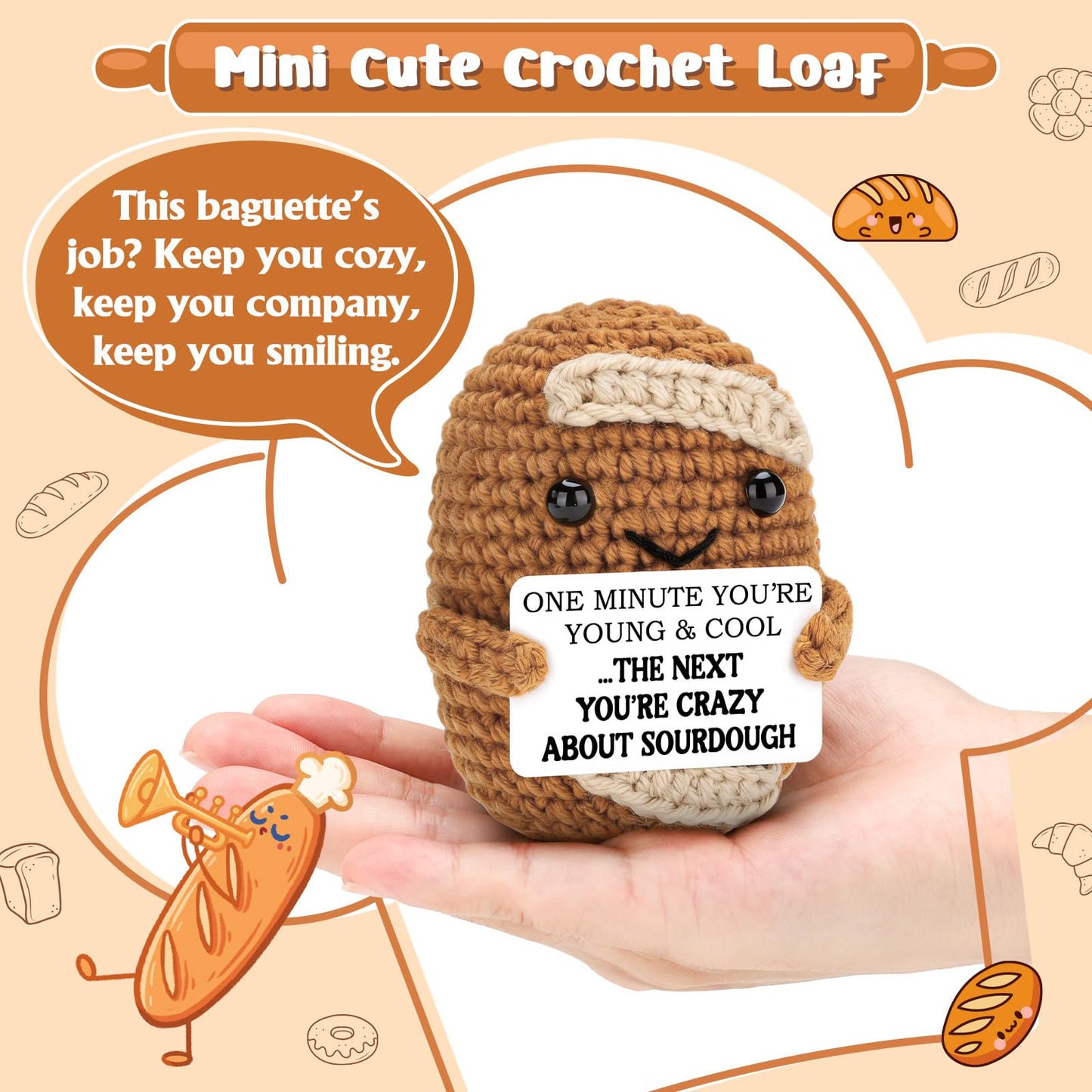 Belatelove Birthday Gifts for Men Women Him Her, Handmade Crochet Bread “About Sourdough” Decorations, Funny Birthday Crochet Gifts for Girlfriend Boyfriend Couples Wife Husband, Cute Desk Decor