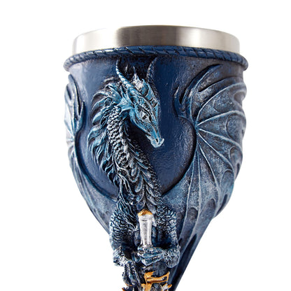Blue Dragon Goblet Stainless Steel Dungeons and Dragons Gift Chalice Wine Goblet 7 oz. (Blue Sword Dragon)