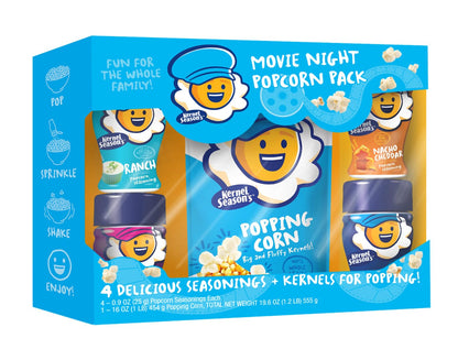Kernel Season's Movie Night Supplies, Popcorn and Seasoning Party Pack, 4 Flavor Variety Pack