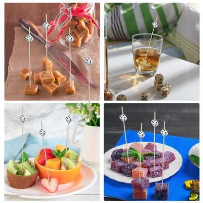 200Pcs Decorative Dice Cocktail Picks,4.7 Inch Casino Theme Party Toothpicks for Las Vegas Night Decorations Bunco Night Party Supplies