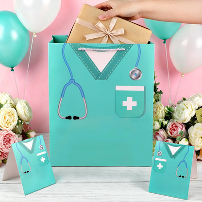 Hooqict Large Nurse Graduation Gift Bag Nurse Gift Wrap Bag with Handles, Tissue Paper, Greeting Cards for Her Women New Grad Nursing Student Medical School Graduation Party Gifts Supplies