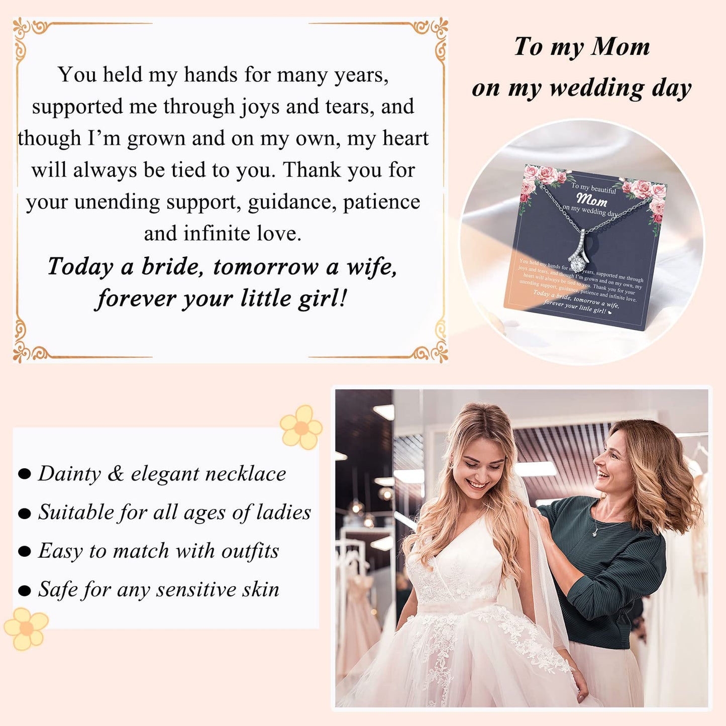 Dainty Necklace for Bonus Mom/Boyfriend's Mom/Mother of the Bride/Mother of the Groom/Daughter, Wedding Gifts