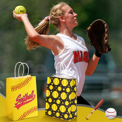 Leinuosen 30 Pcs Softball Gift Bags Softball 2026 Senior Night Party Favor Sport Team Treat Bags with Handles for Snacks Candy End of Season Birthday Party Supplies
