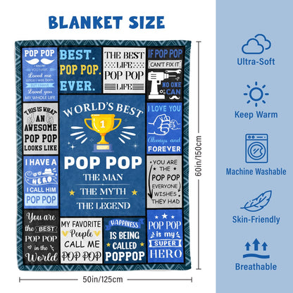 Poppop Fathers Day Birthday Gifts - Pop Pop Gifts from Grandkids Grandchildren Granddaughter - Unique Poppops Christmas Birthday Blanket Gift - Best Poppop Ever Presents Blanket 50"X60"