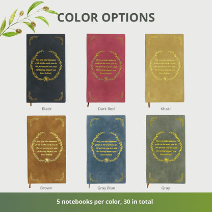 30 Sets Employee Appreciation Gift Set, A6 Faux Leather Notebook with Gold Foil Motivational Quote & Ergonomic Retractable Gel Pen, Ideal for Coworkers, Teachers & Volunteers