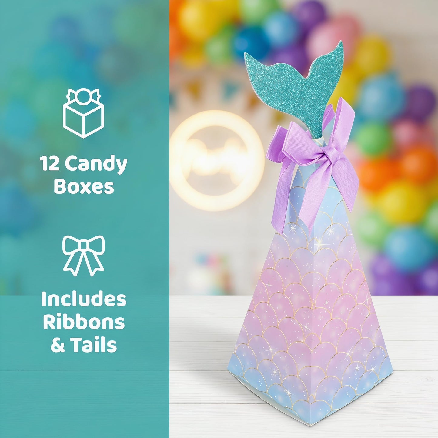 20PCS Mermaid Party Boxes, Mermaid Gift Bags with Thank You Stickers for Kids Birthday, Ariel Costume Ball, Under The Sea Party Decorations