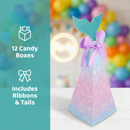 20PCS Mermaid Party Boxes, Mermaid Gift Bags with Thank You Stickers for Kids Birthday, Ariel Costume Ball, Under The Sea Party Decorations
