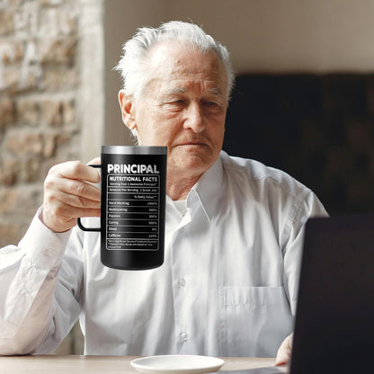 Qtencas Principal Appreciation Gifts for Men, Best Gifts for Principal Day, Principal Nutritional Facts Stainless Steel Coffee Mug, Teacher Appreciation Day(20oz, Black)