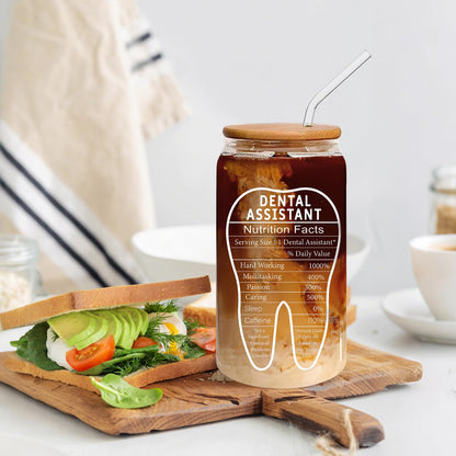 Dental Assistant Gifts, Dental Assistan Appreciation Gift for Women, 16oz Dental Assistant Glass Cup With Straw, Dental Assistant Week Must Haves Travel Coffee Tumbler Mug Cup