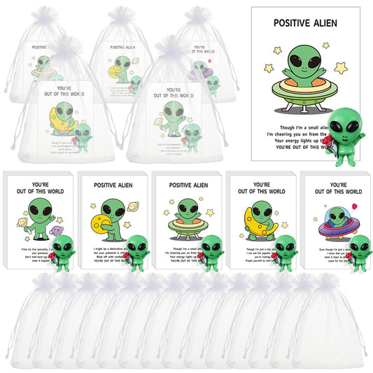 VioraWhite 25 Set Employee Appreciation Gift Alien Party Favors Gifts Bulk Mini Resin Alien Figure Pocket Hug Ufo Space Theme Note Cards Staff Thank You Gift for Coworker Graduation Party