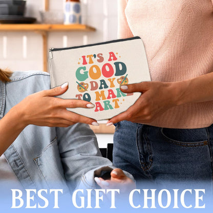 Makeup Bag Gifts for Artists Women, Art Lover Gift Thank You Gifts for Painter Teacher Girls Sister Friends It's A Good Day To Make Art Zipper Cosmetic Bag Travel Toiletry Pouch for Purse
