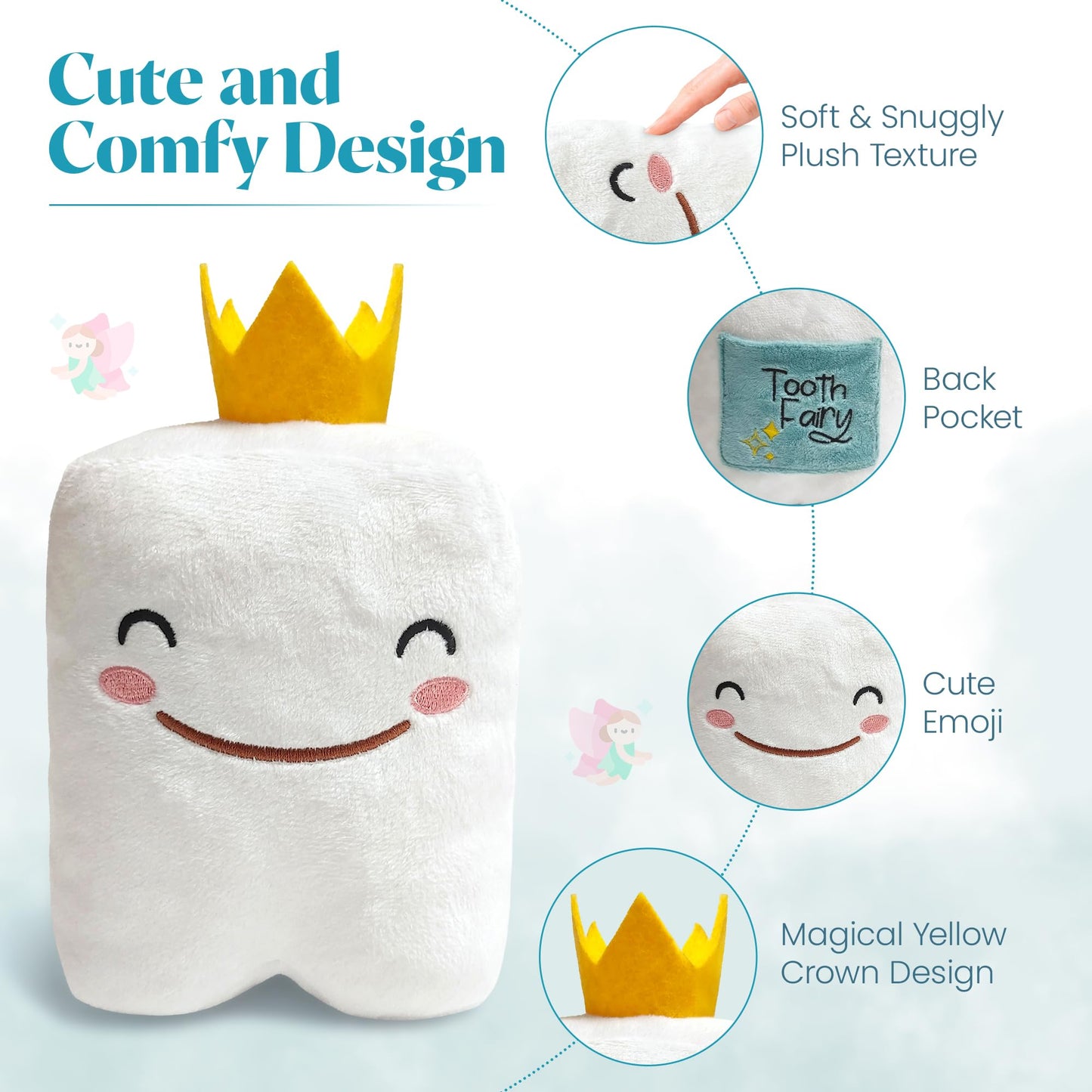 Cairn Tooth Fairy Pillow for Boys and Girls - Soft Plush Tooth Fairy Box Alternative with Pocket - Modern Keepsake Gift for Kids Losing Teeth - Squishable Stuffed Animal Co