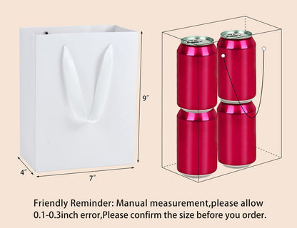 HUAPRINT White Paper Bags - Small Gift Bags with Handles, 20 Pack, 7x4x9inch, Retail & Party Favor Bags, Wedding Bags