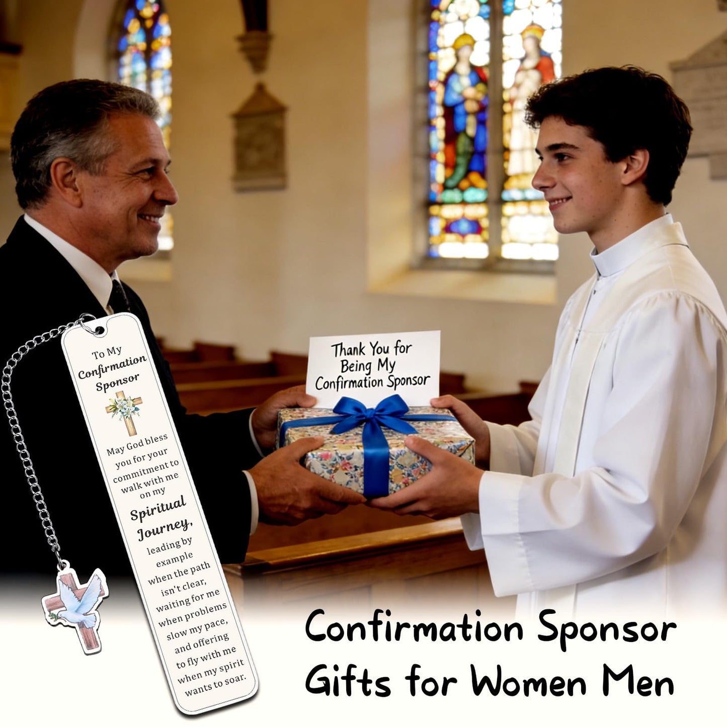 Confirmation Sponsor Gifts for Women Men, Christian Catholic Confirmation Sponsor Gifts Bookmark, Thank You Bookmark Gift for Sponsors Godfather Godmother, Sponsors Appreciation Gift from Candidate
