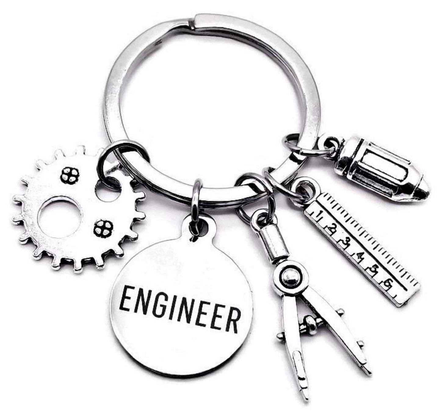 Kit's Kiss Engineer Keychain Mechanical Mathematics Structural Design Engineering Teacher Student Graduation Gift Gear Ruler Compass Pencil Charms Keyring