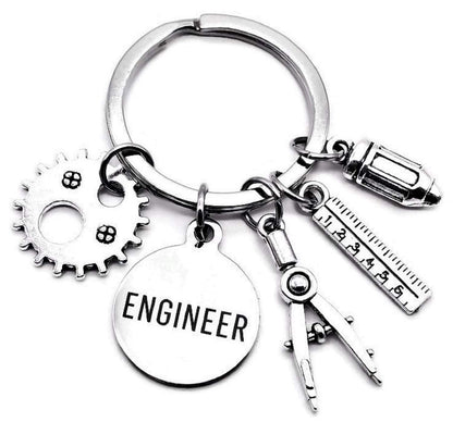 Kit's Kiss Engineer Keychain Mechanical Mathematics Structural Design Engineering Teacher Student Graduation Gift Gear Ruler Compass Pencil Charms Keyring
