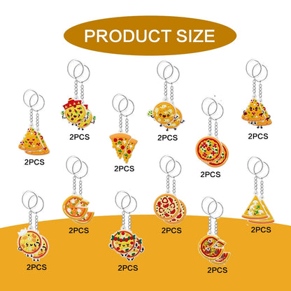 EVKILKJS 24 Pcs Pizza Keychains Creative Interesting Food Keychain Pizza Birthday Party Supplies Resin Pizza Keyring Pendant for Pizza Lovers Party Gifts