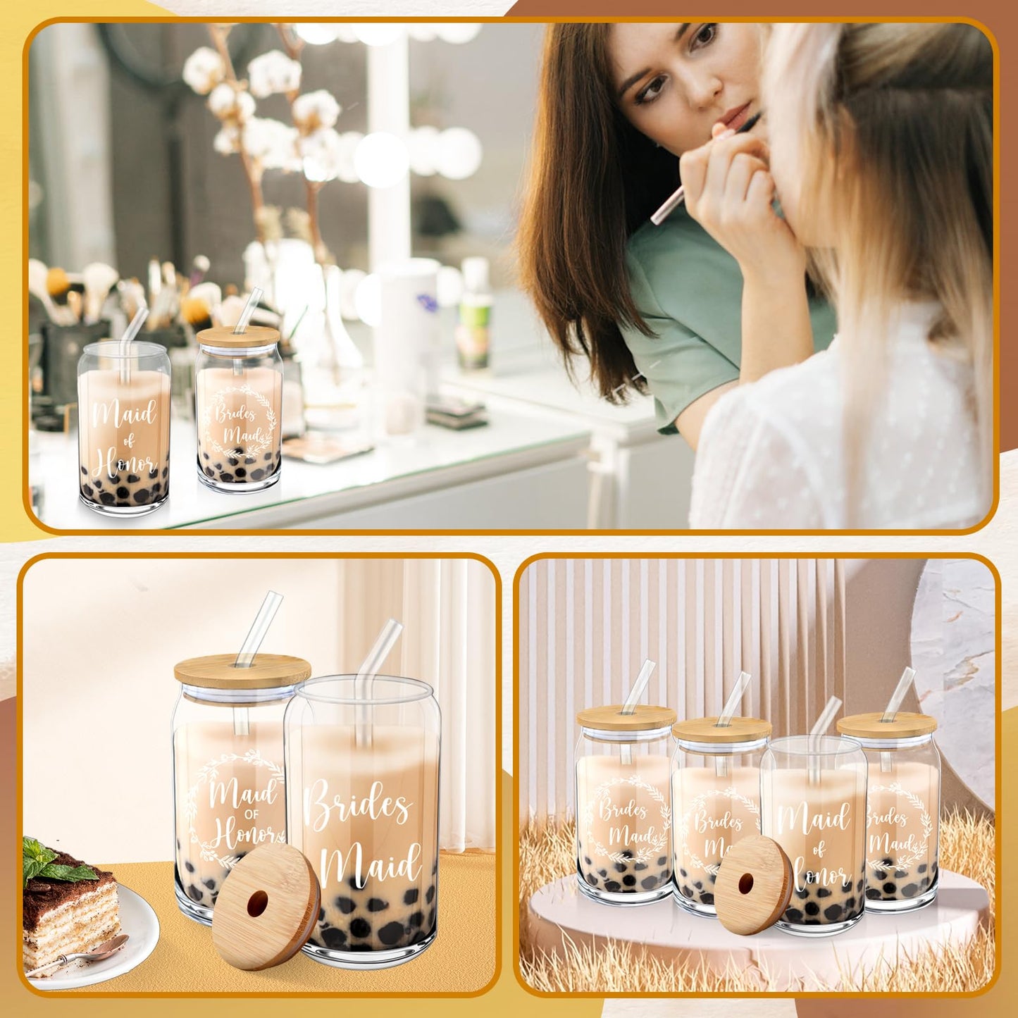 Mhoel 10pcs Maid of Honor Proposal Gifts Set,16OZ Drinking Glasses for Wedding,White Floor Socks,Scented Candle,Hair Clip,Knotted Bracelet,Satin Scrunchies,Proposal Box for Bridal Shower