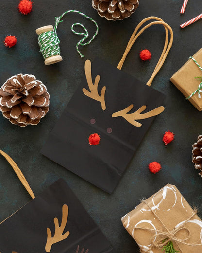 qiqee 100-Packs Black Paper Gift Bags with Handles Bulk 4.5"×2.5"×6" Mini Size Gift Bags Multiple Uses