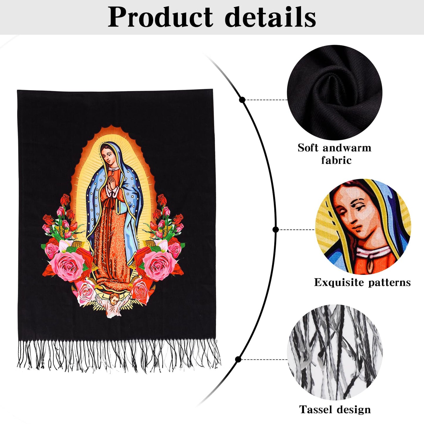 Blanket Scarf,Traditional Mexican Dress Prayer Shawl Catholic Gifts for Women,Virgin Mary Hoodie Poncho,Rebozos Vestidos Mexicana Regalos Para Mujer Mamá Abuelita Mi Esposa