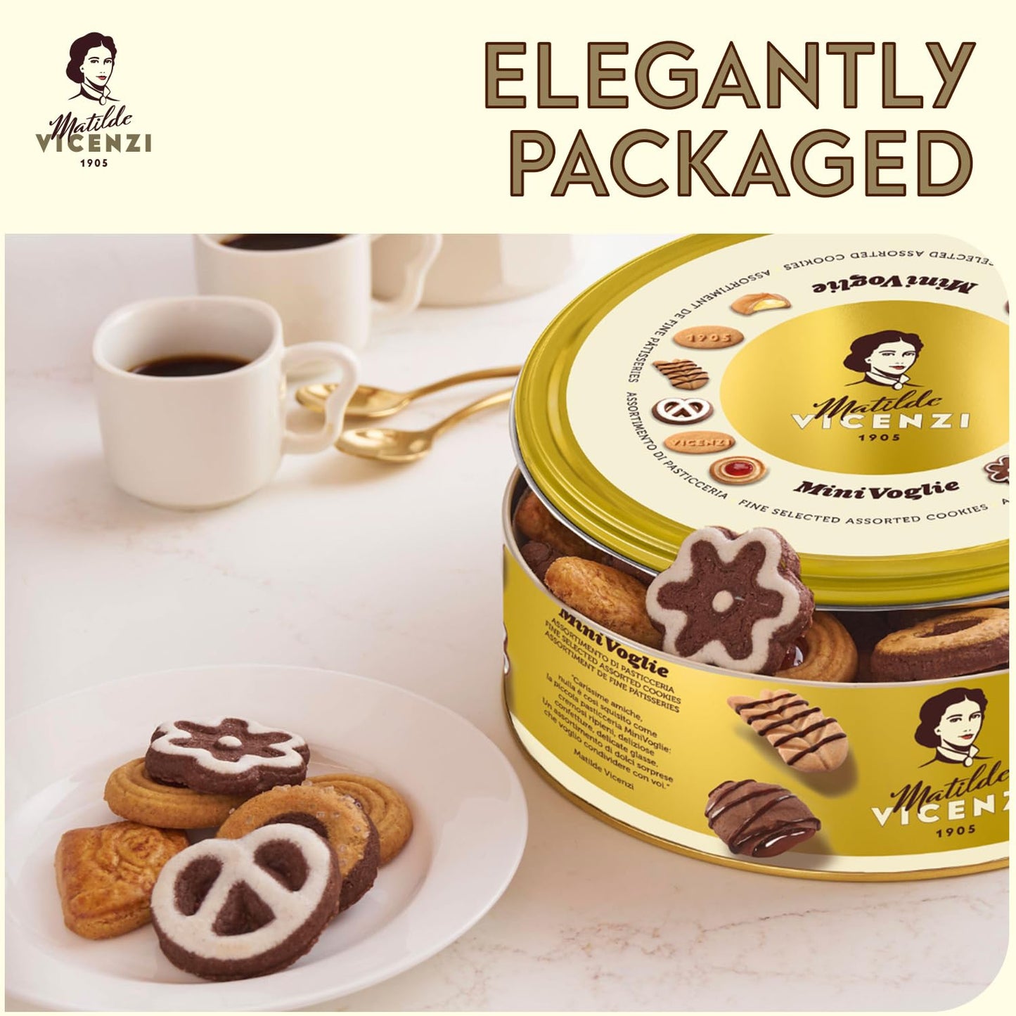 Matilde Vicenzi Minivoglie Butter Cookies Tin - Italian Pastry Assortment, Traditional Holiday Cookie Gift for Father's Day, Teacher Appreciation, Birthday - 500 g