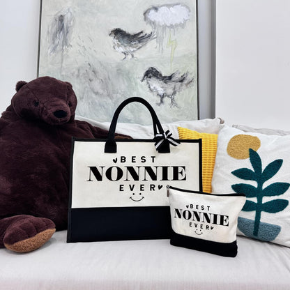 SUSZDOU Nonnie Beach Tote, Canvas Bag with Zipper, Mother's Day Present, Includes Make Up Bag