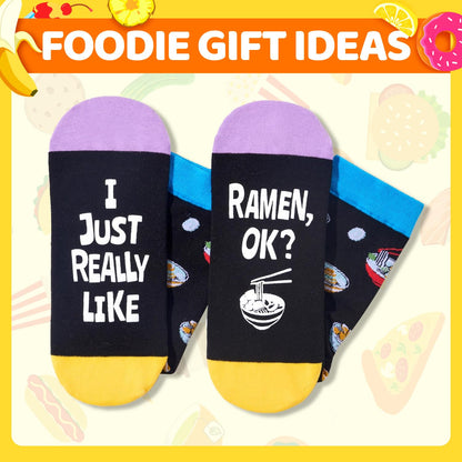 HAPPYPOP Food Gifts for Men Women - Funny Unisex Pickle Ramen Noodle Socks 2 Pack
