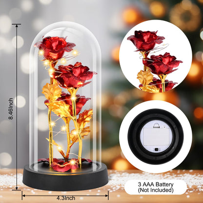 Mothers Day Mom Gifts for Women, Womens Gift for Birthday Gifts for Women Mom Wife Girlfriend, Light Up Rose in A Glass Dome, Rose Gifts for Valentines, Mothers Day, Womens Day (Red)