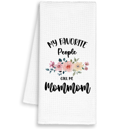 Mommom Grandma Kitchen Towels, My Favorite People Call Me Mommom Gifts for Grandma Birthday Christmas Mother's Day Mom,Floral Hand Towels Decor for Bathroom,Rustic Dish Tea Towel Home 16x24in