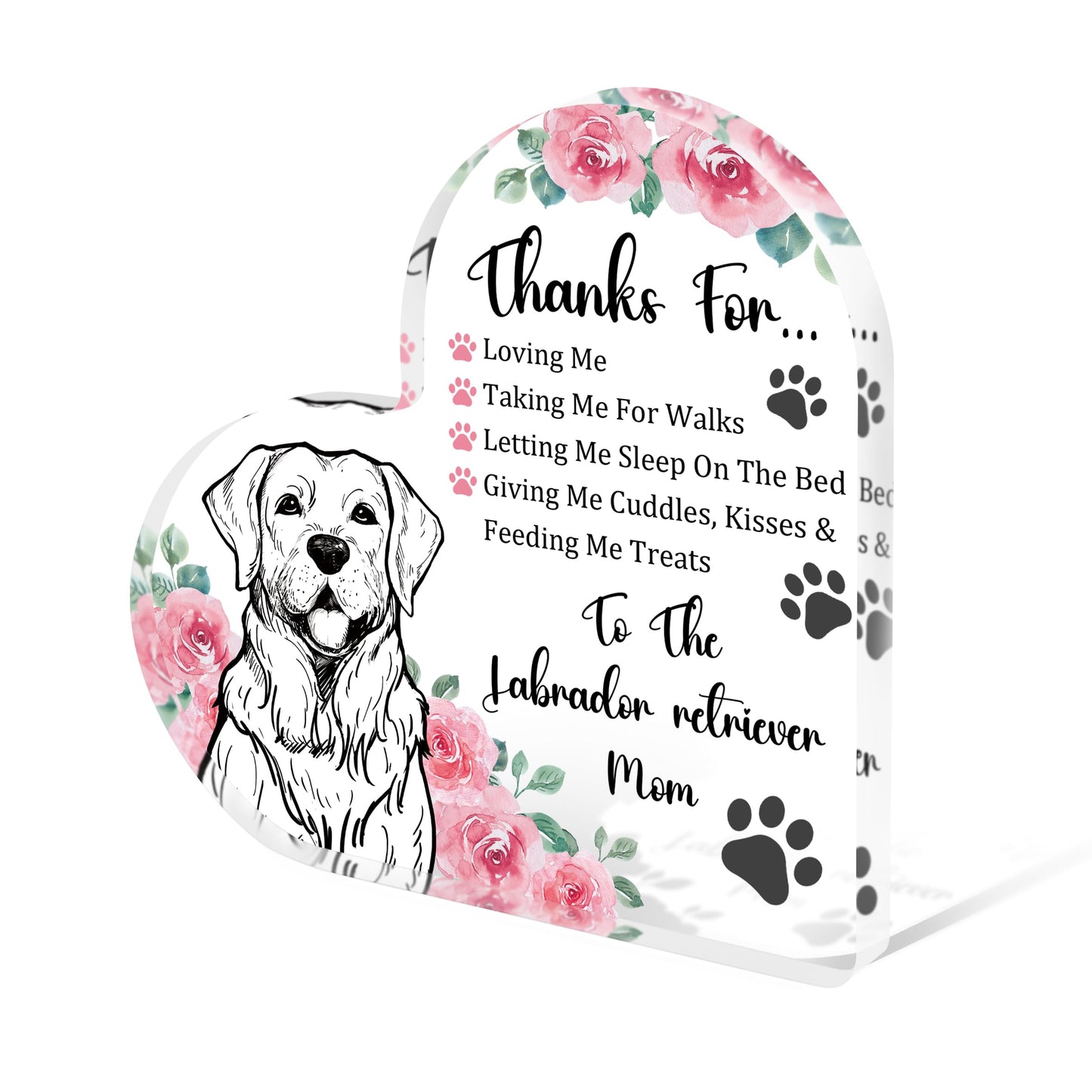 Tian Zhun Labrador Retriever Gifts for Women Thank You Labrador Retriever Mom Gifts for Women Dog Lover Rose Acrylic Heart Plaques Appreciation Gift for Mothers Day Christmas Birthday