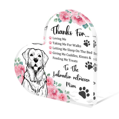 Tian Zhun Labrador Retriever Gifts for Women Thank You Labrador Retriever Mom Gifts for Women Dog Lover Rose Acrylic Heart Plaques Appreciation Gift for Mothers Day Christmas Birthday