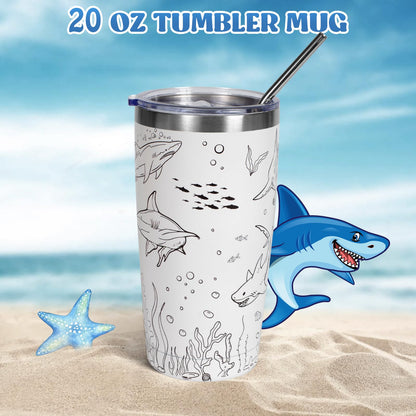 Shark Gifts for Women, 9 Pcs Shark Lovers Gift for Girls Including Tumbler Tote bag Makeup Bag Shark Coin Purse Socks Notepad Keychain Gift Card for Christmas Birthday Mothers Day