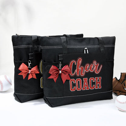 Aileam Cheer Coach Tote Bag for Cheerleaders Cheerleading Coach Gift Large Canvas Cheer Bag with Zipper Reusable Shopping Bag for Cheerleader Cheer Stuff Organizer for Girls Coaches