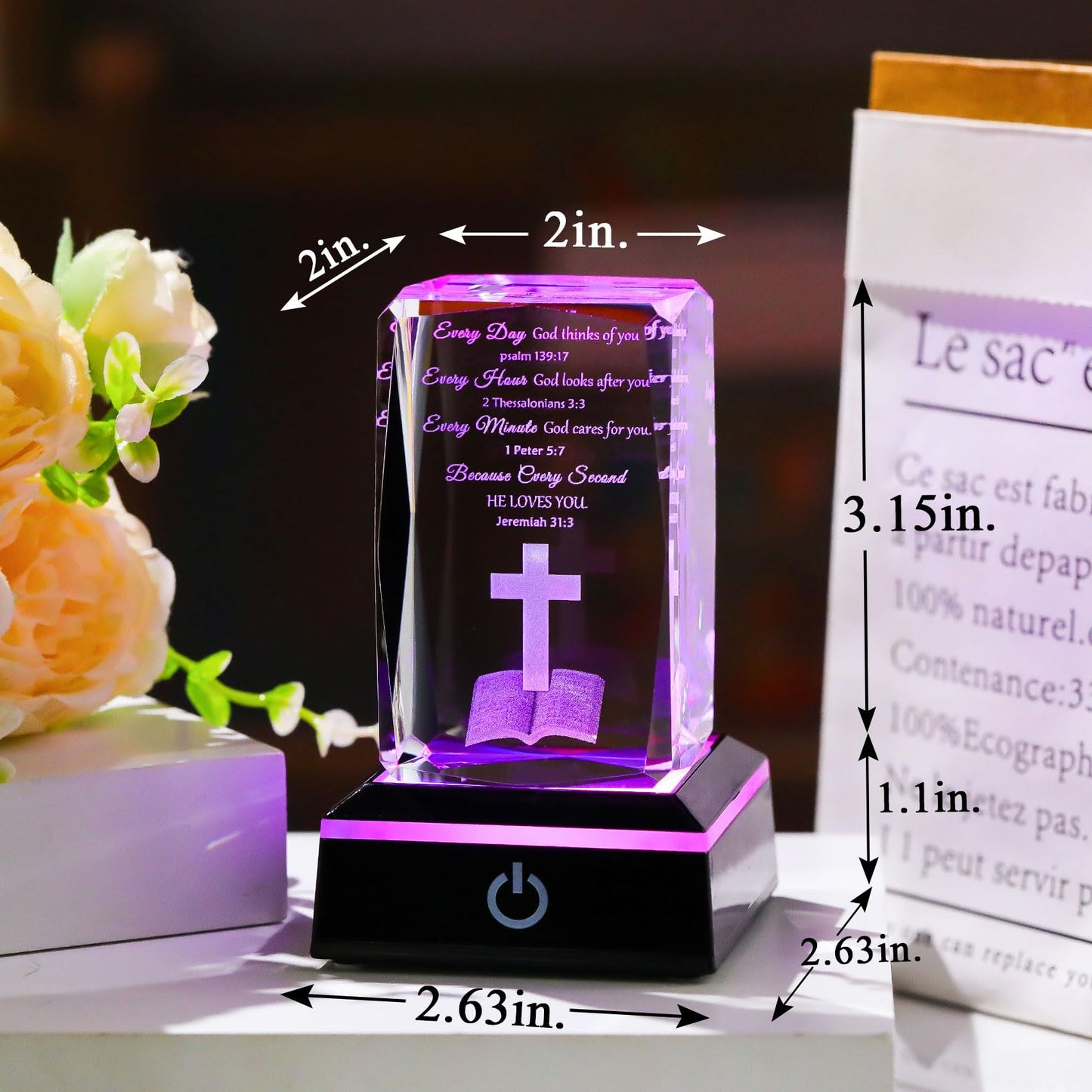 Movdyka 3D Crystal Christian Gifts for Women Men Inspirational Bible Verse Religious Keepsake with Colorful LED Night Light, Encouragement Spiritual Gifts for Women on Birthday Christmas