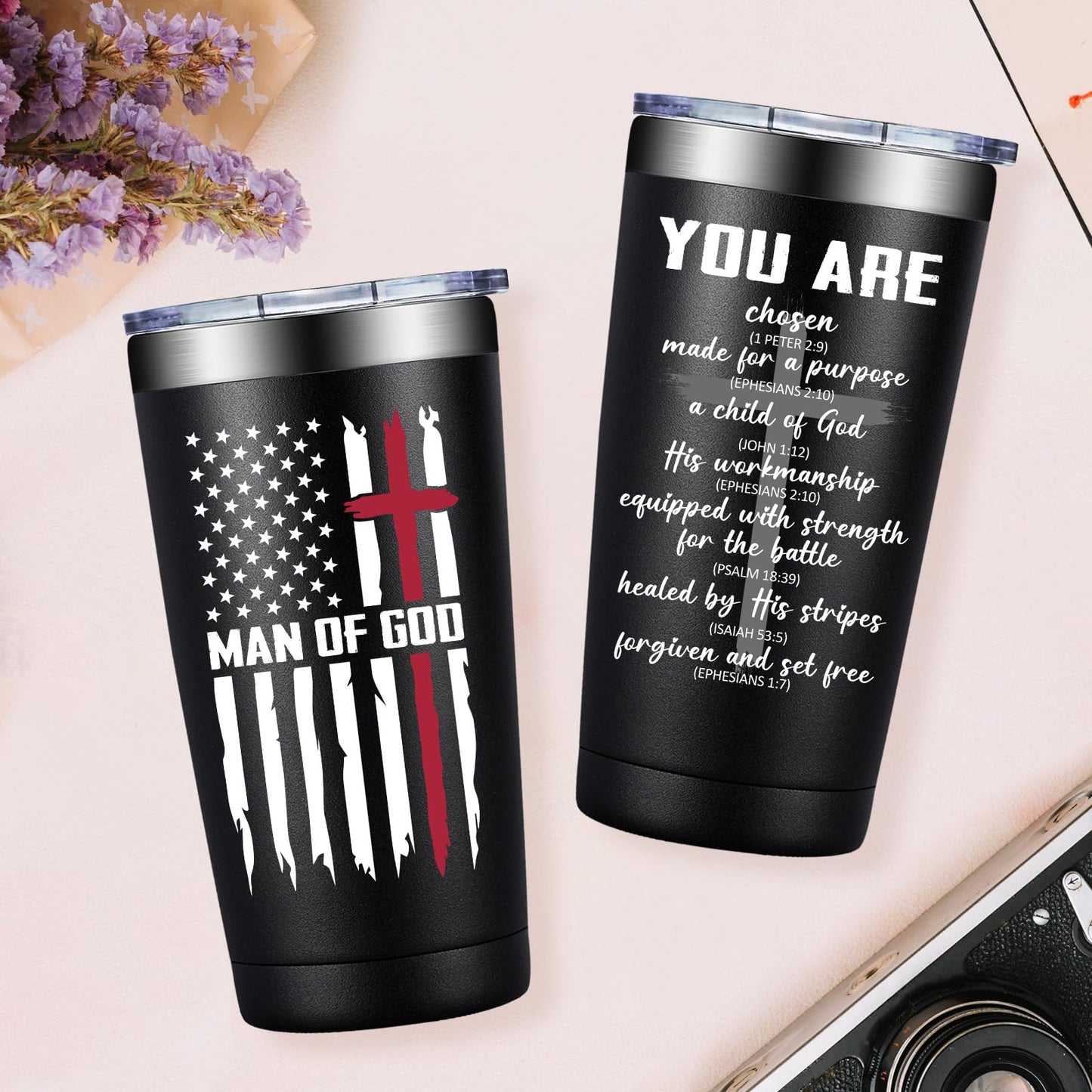 Grifarny Christian Gifts for Men - Catholic Gifts - Religious, Inspirational Scripture, Easter, Baptism Gift for Spiritual Men, Man of God Coffee Tumbler 20 oz