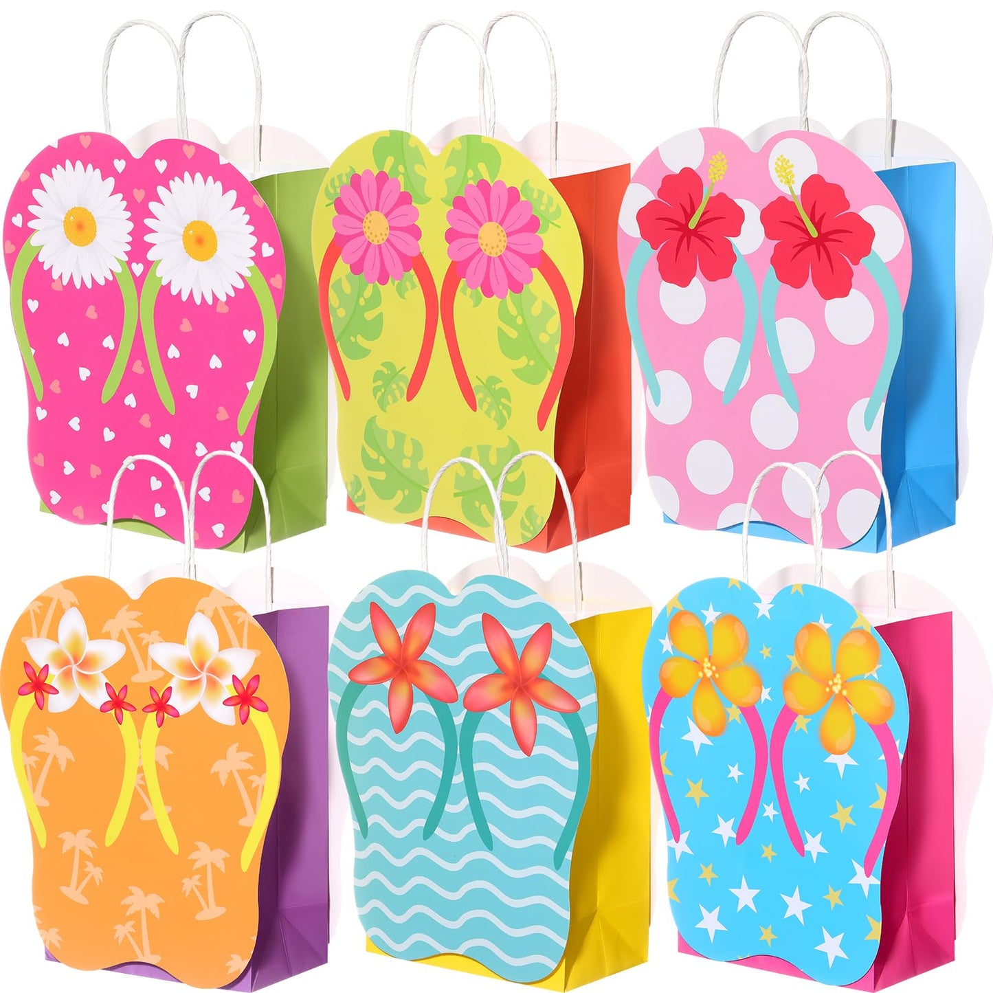 MotiMind 24 Pcs Summer Party Gift Bags Paper Beach Flip Flop Party Favor Bags with Handles Hawaii Pool Tropical Goodie Treat Gift Wrap Supplies