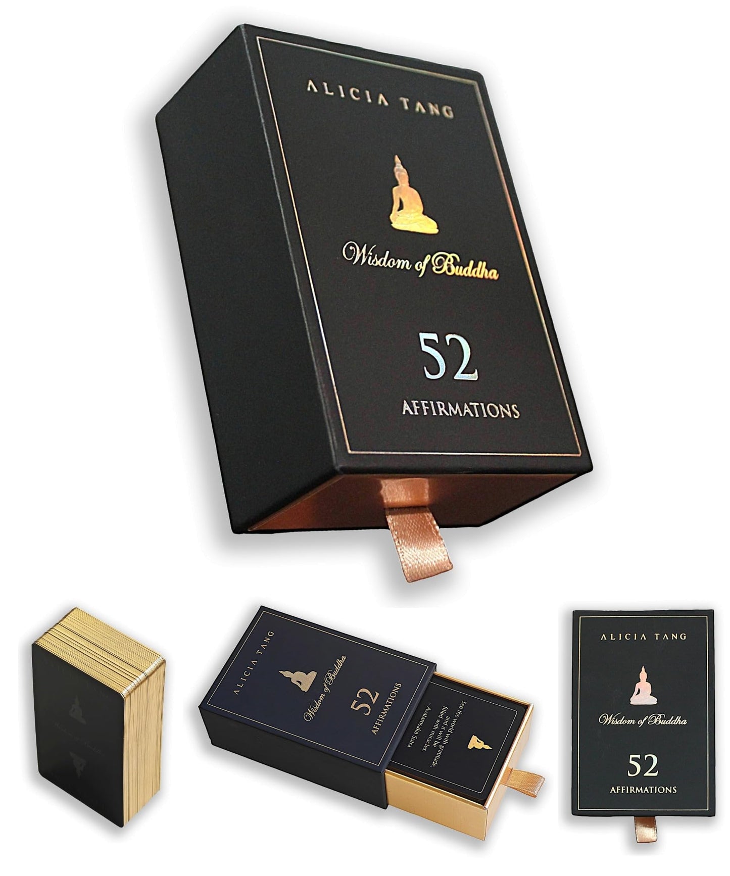 Wisdom of Buddha Oracle Cards | 55 Affirmation Pocket-sized Card Deck for Inner Peace and Clarity, Includes Hand-Illustrated Artwork by Alicia Tang and Sanskrit Mantra Amulet
